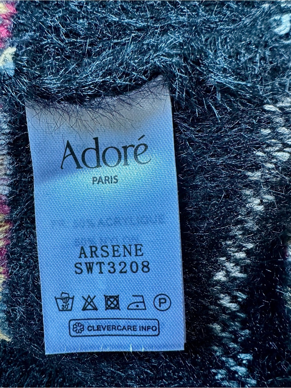 Adoré Paris Arsene Fuzzy Geometric Sweater S/M Oversized Black Boho - Picture 9 of 12